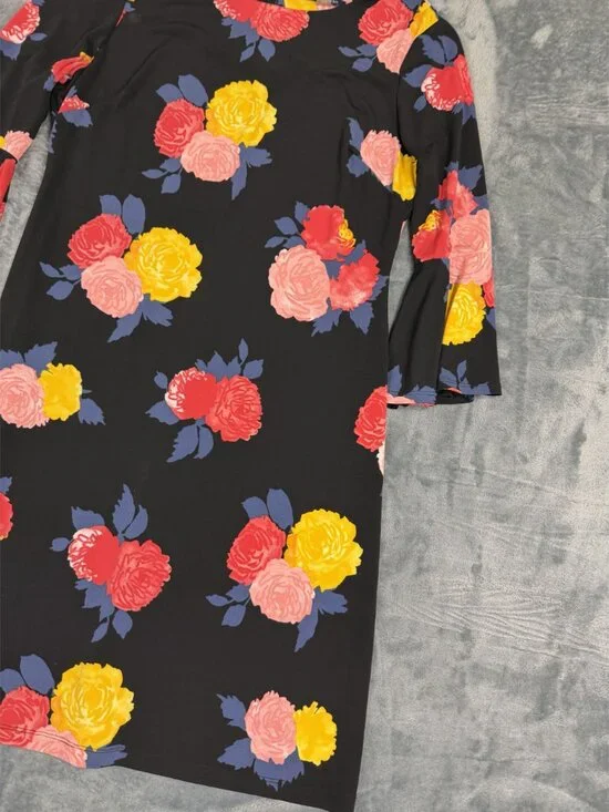 Tommy Hilfiger Womens Dress Size 10 Floral Print Black Multicolor 3/4 Bell - Picture 9 of 12